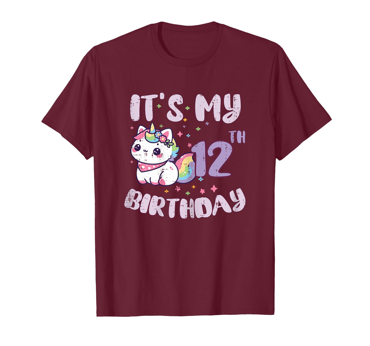 Its My 12th Birthday Unicorn Cat 12 Year Old Bday Girls Kids T-Shirt