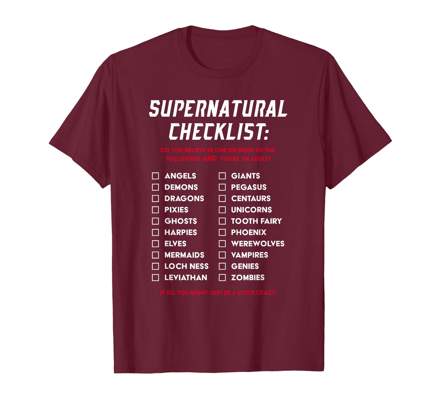 Supernatural Funny Gifts Black Supernatural Checklist T-Shirt Gift T-Shirt
