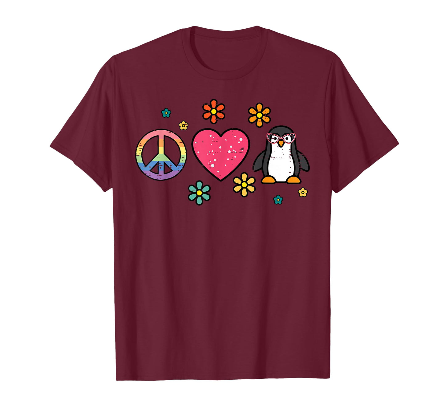Peace Love Penguin Retro Groovy Hippie Women Girls Kids Men T-Shirt