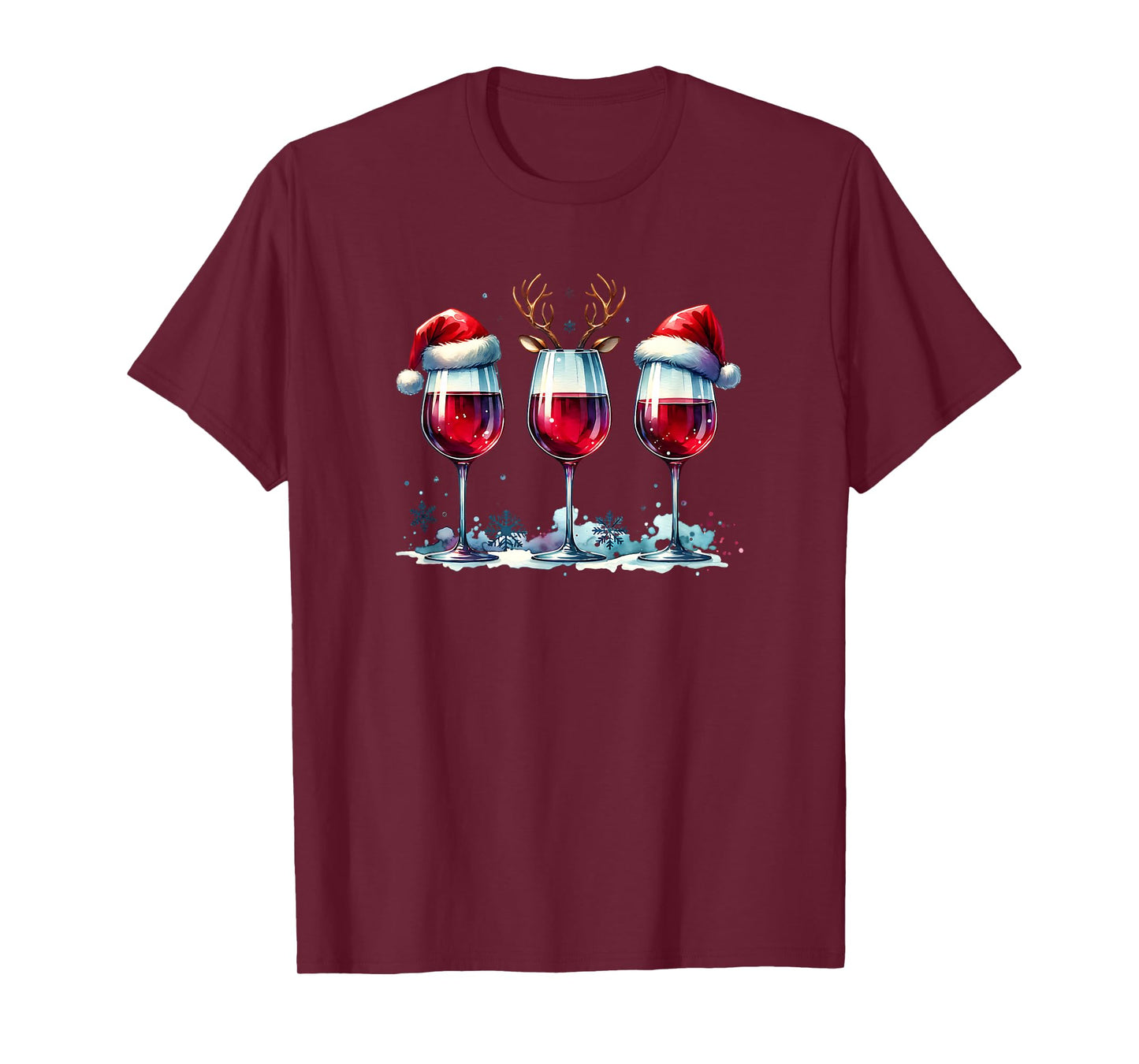 Christmas Wine Lover Reindeer Santa Hat Xmas Wine Womens T-Shirt