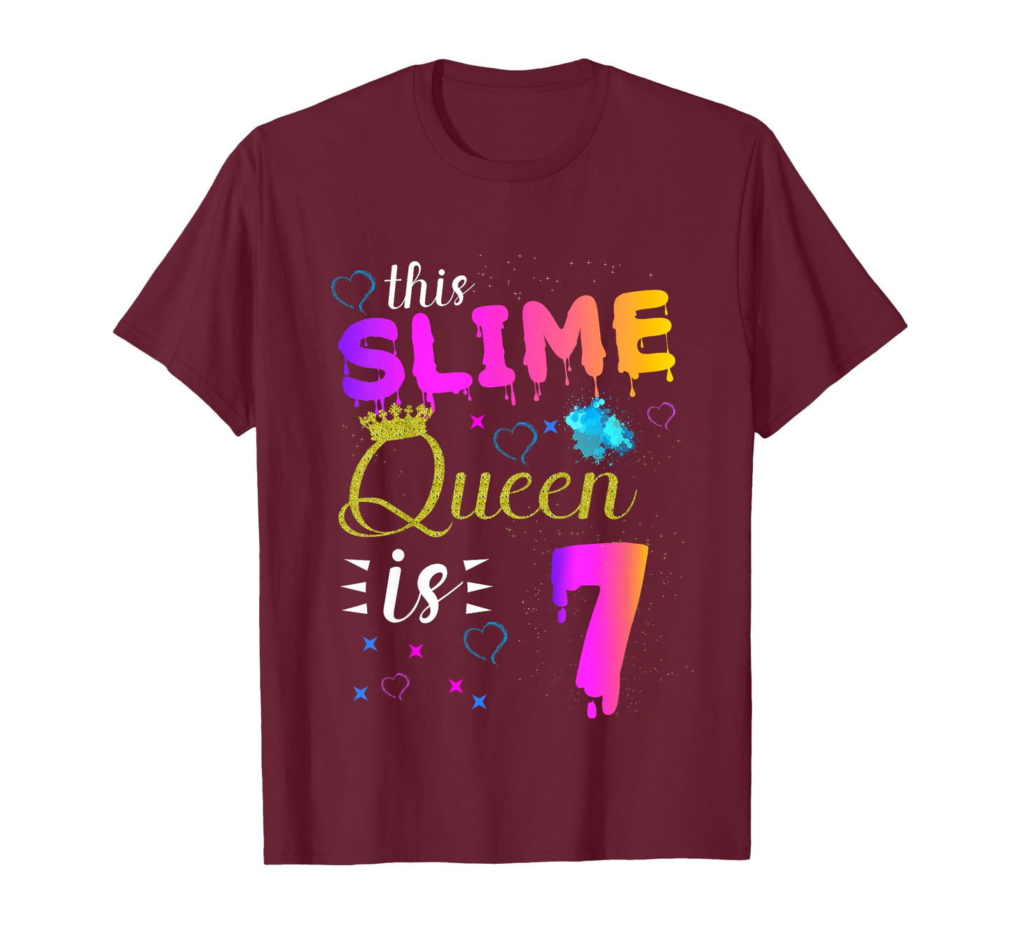 slime queen crown Birthday 7th gift for girls 7 years old T-Shirt
