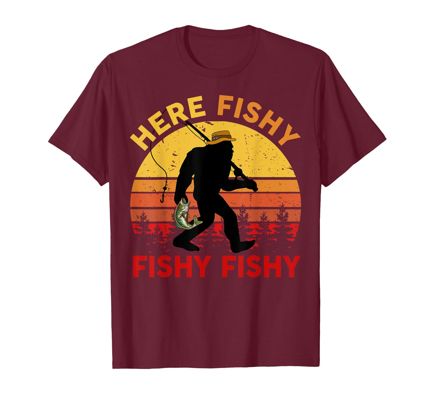 Here-Fishy Sasquatch Funny Bass Dad Toddler Bigfoot Fishing T-Shirt