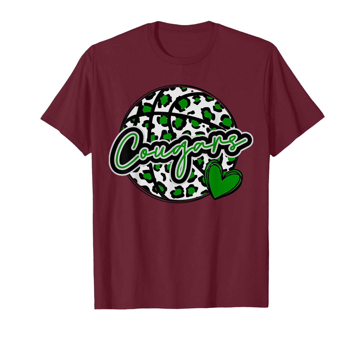 Leopard Cheetah Basketball COUGARS Green Spirit Game Tee T-Shirt