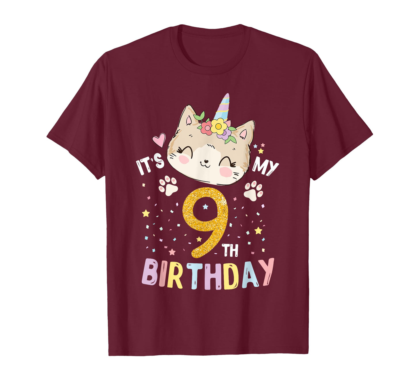 It’s My 9th Birthday Cute Unicorn Cat 9-Year-Old Girl T-Shirt