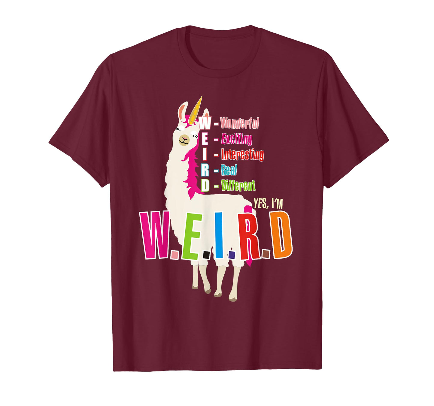 Yes I'm WEIRD Llamacorn Funny Cute Llama Unicorn T-Shirt