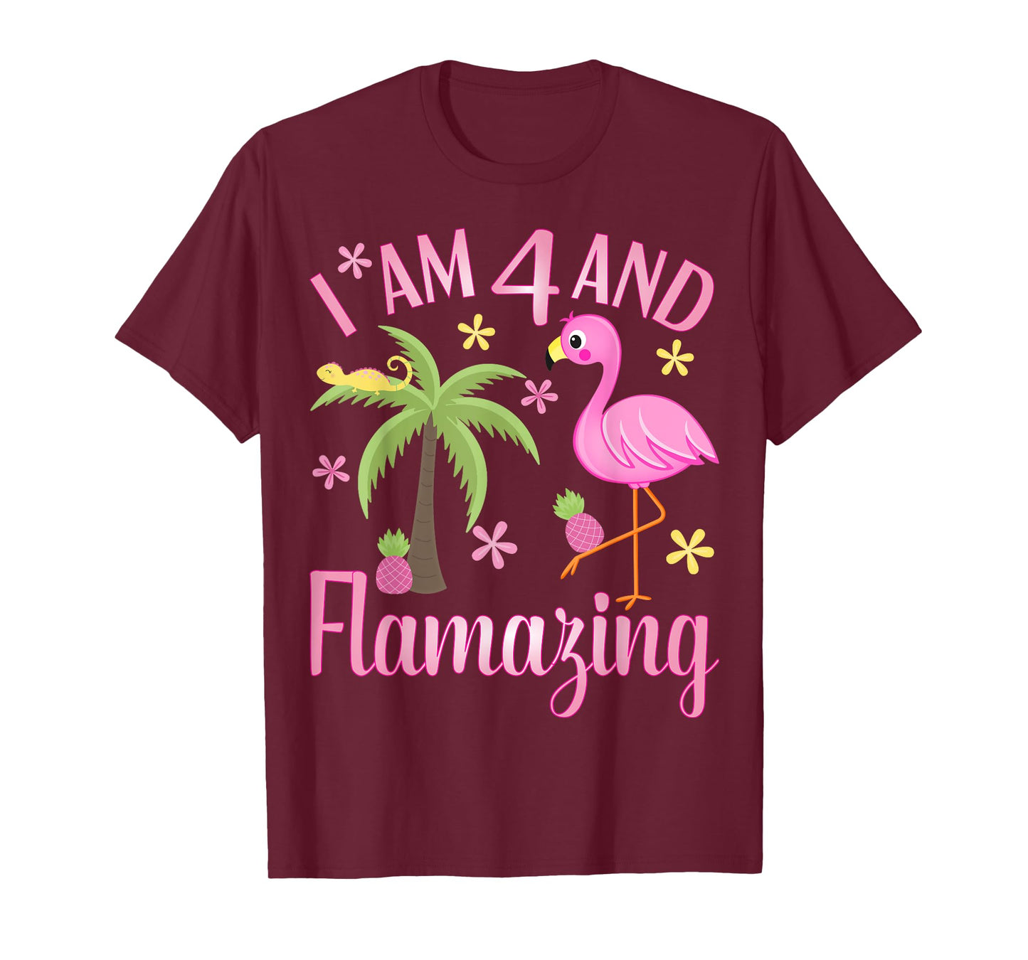 I Am 4 And Flamazing Shirt 4th Birthday Flamingo Lover Gift T-Shirt