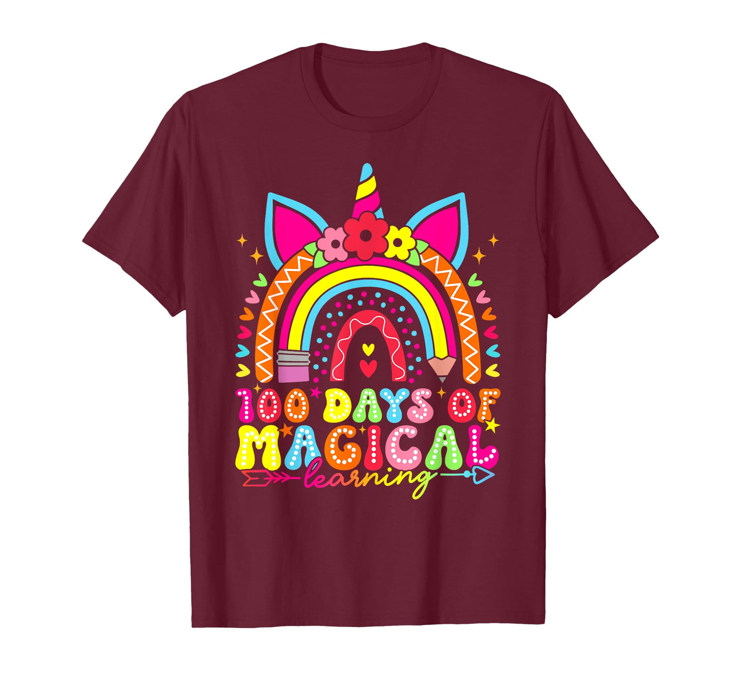 100 Days Magical Learning Unicorn Rainbow 100th Day School T-Shirt