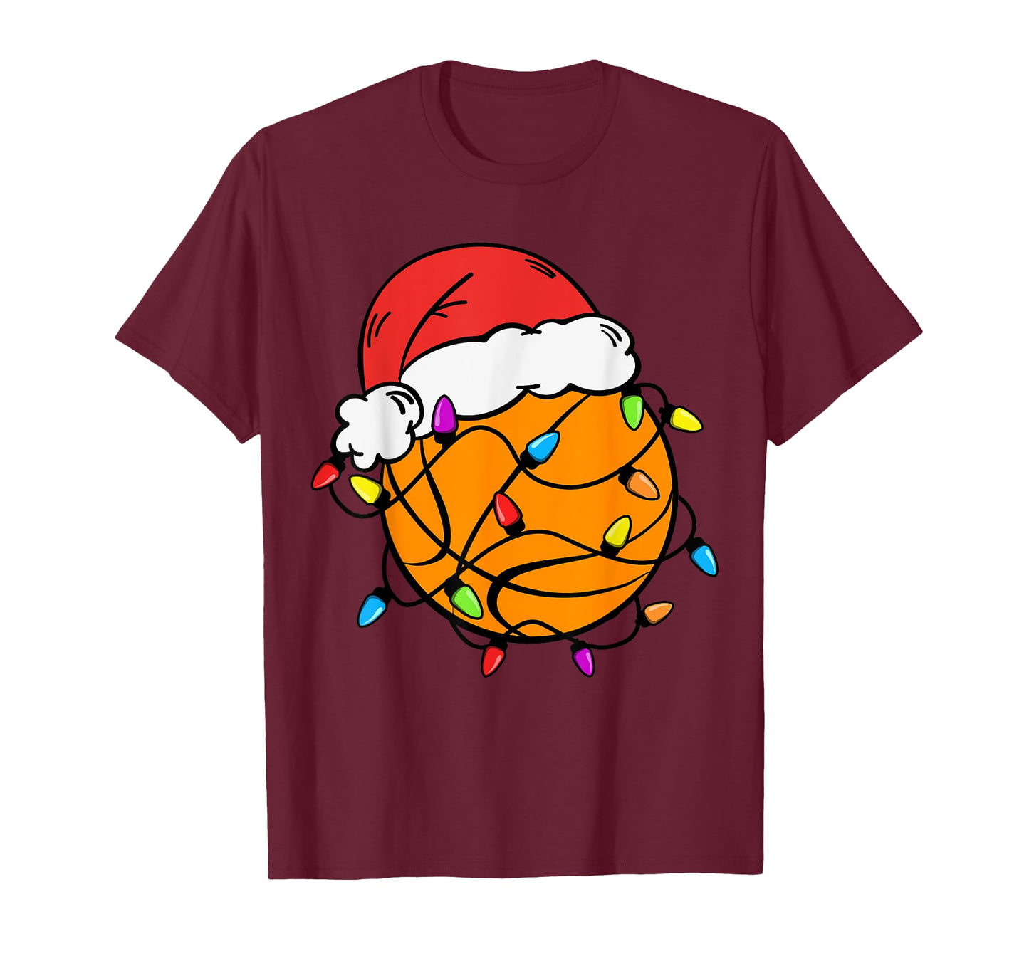 Basketball Santa Claus Hat Christmas Light Xmas Boys Kids T-Shirt