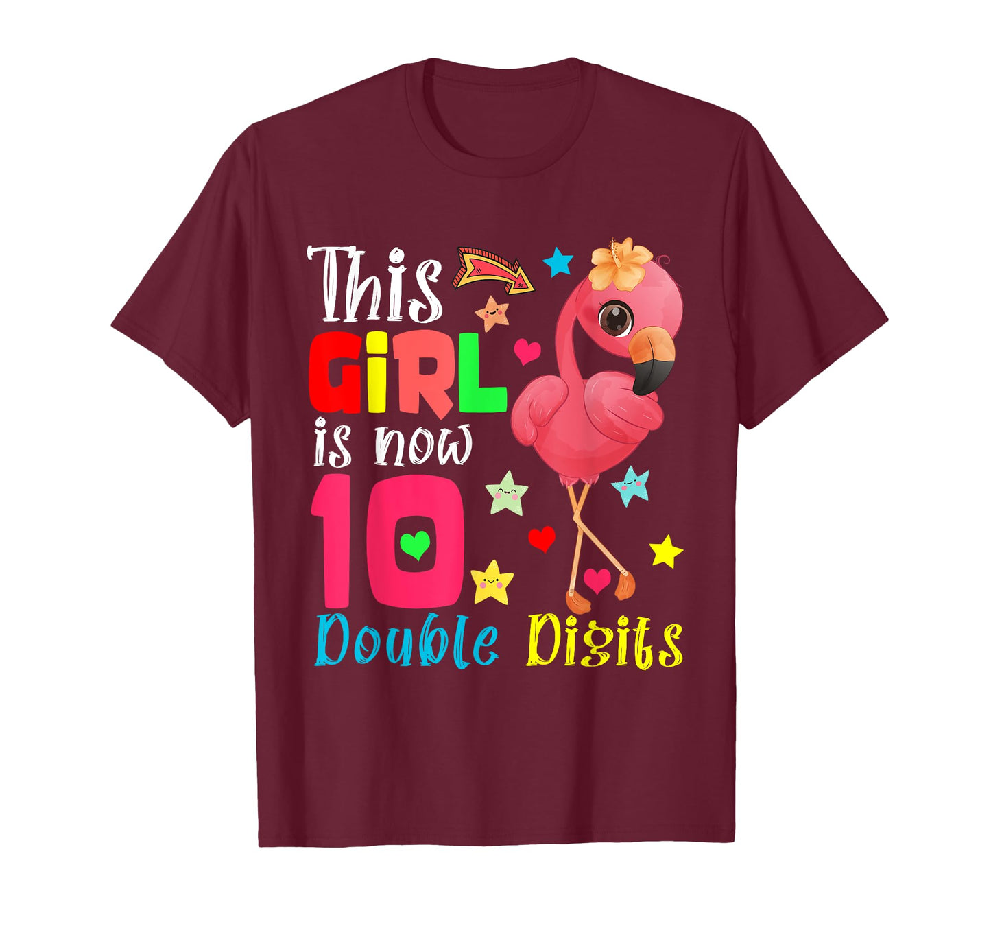 This Girl Is Now 10 Double Digits 10th Birthday Flamingo T-Shirt