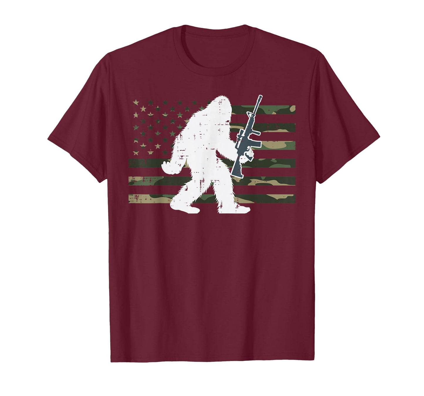 Bigfoot Sasquatch US Camo Flag Vintage Patriotic Men Women T-Shirt