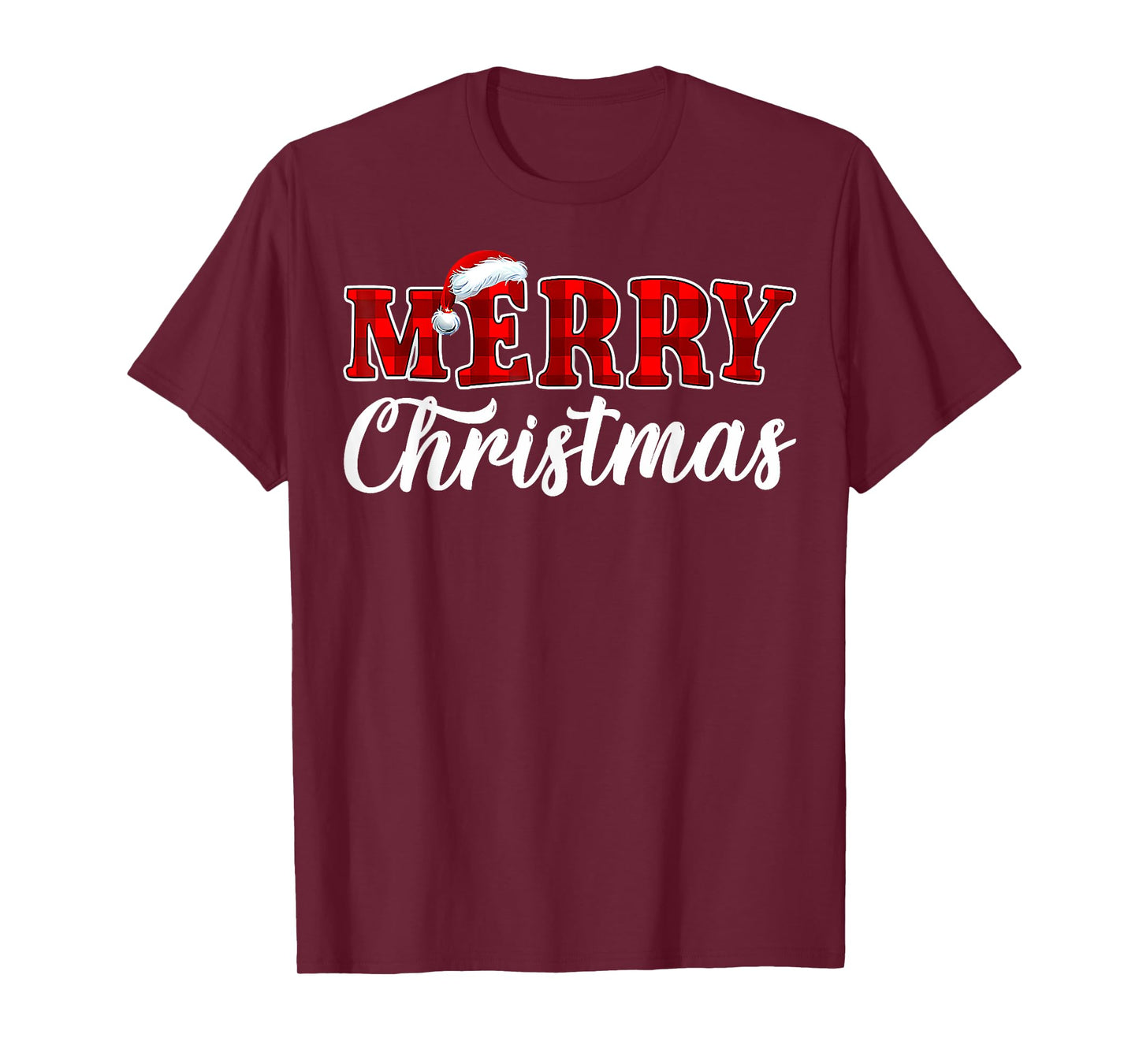 Merry Christmas Buffalo Plaid Red Santa Hat Xmas Pajamas T-Shirt
