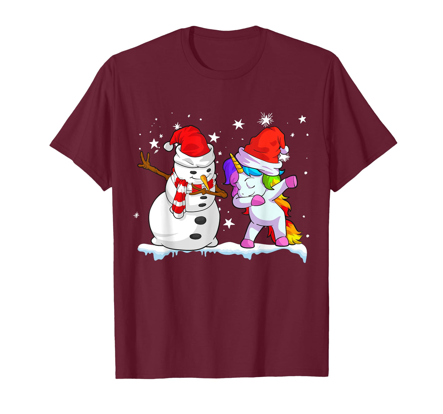 Unicorn Christmas Shirt Girls Women Santa Hat Snowman T-Shirt