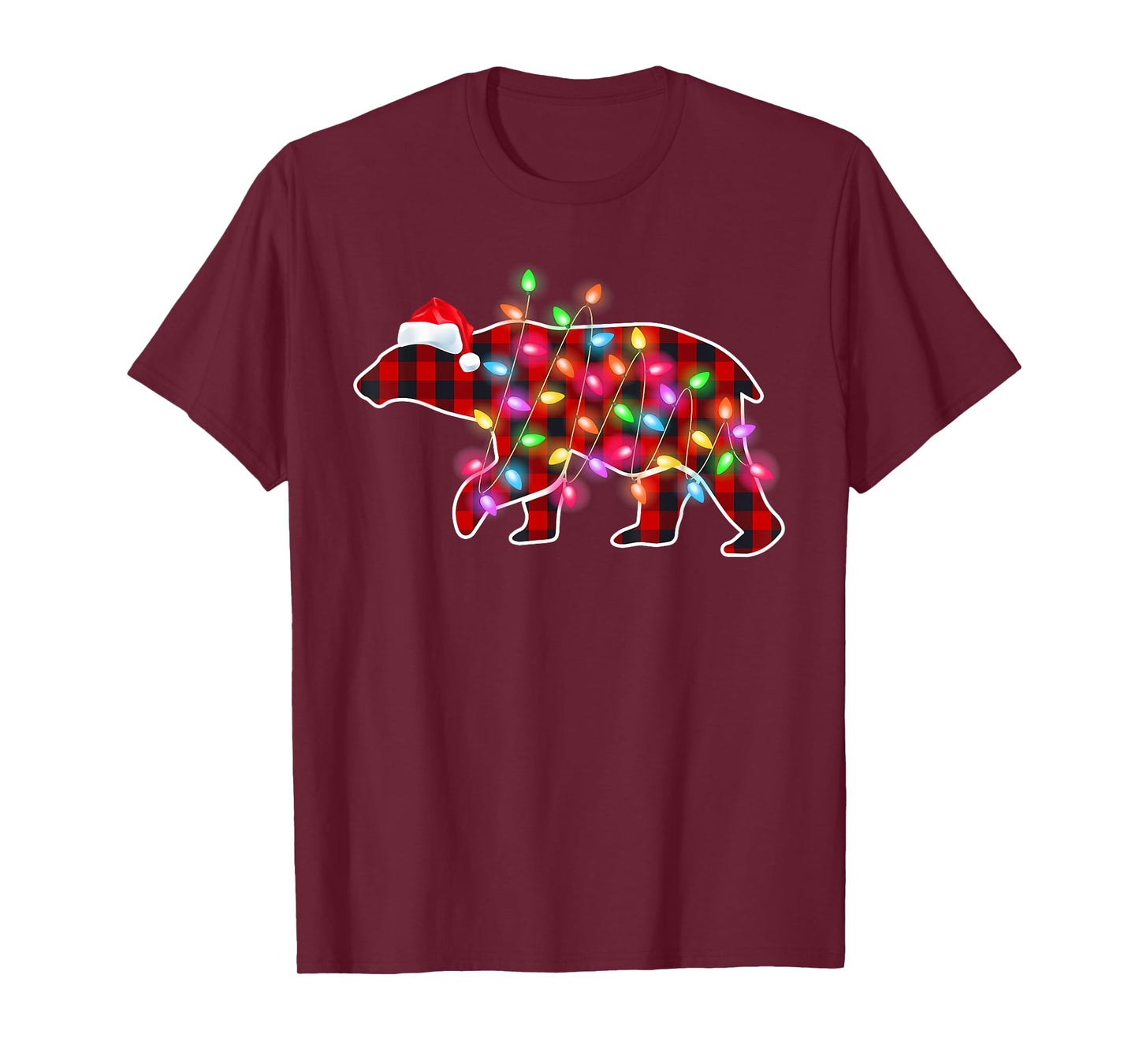 Plaid Buffalo Polar Bear Christmas Pajamas Xmas Lights Women T-Shirt