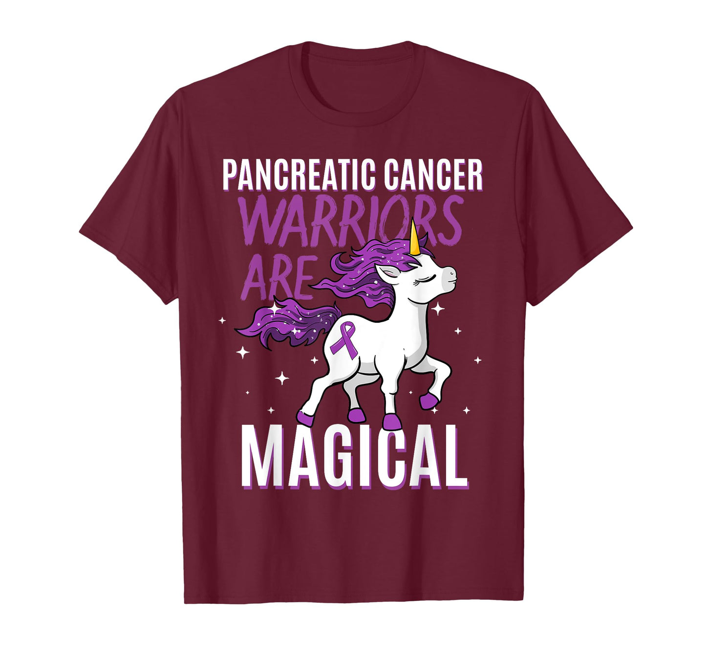 Pancreatic Cancer Warrior Magical Unicorn Purple Ribbon Gift T-Shirt