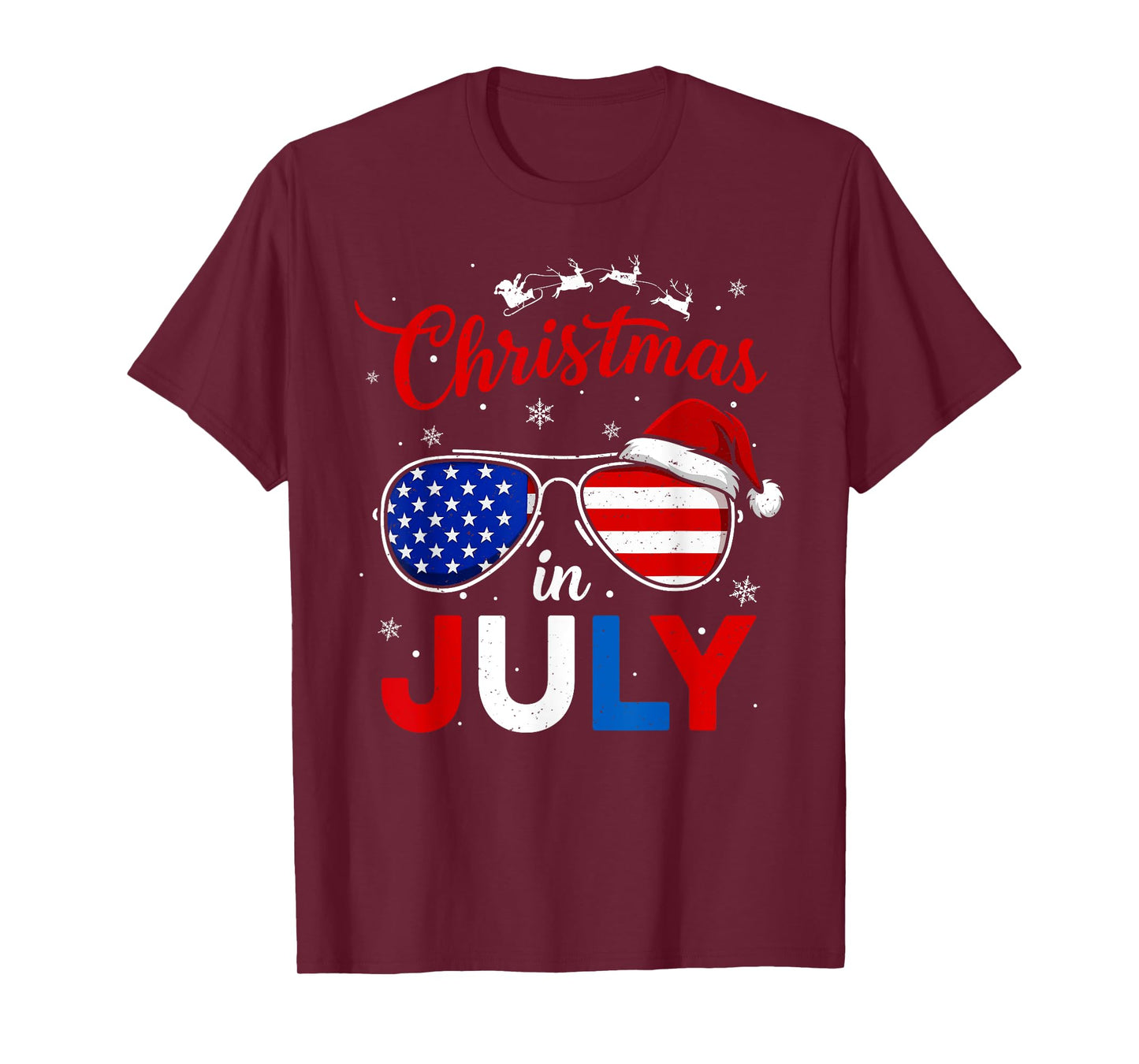 Santa Claus Sunglasses America Flag Christmas in July Kids T-Shirt