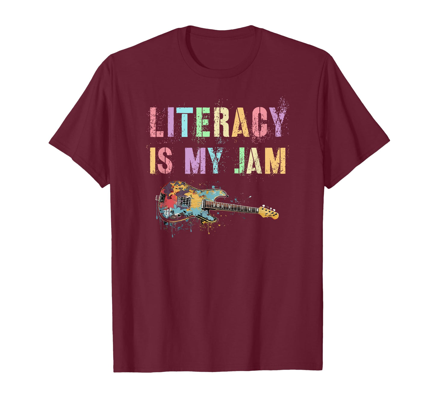 Vintage LITERACY IS MY JAM Teacher Library Rockstar Reading T-Shirt