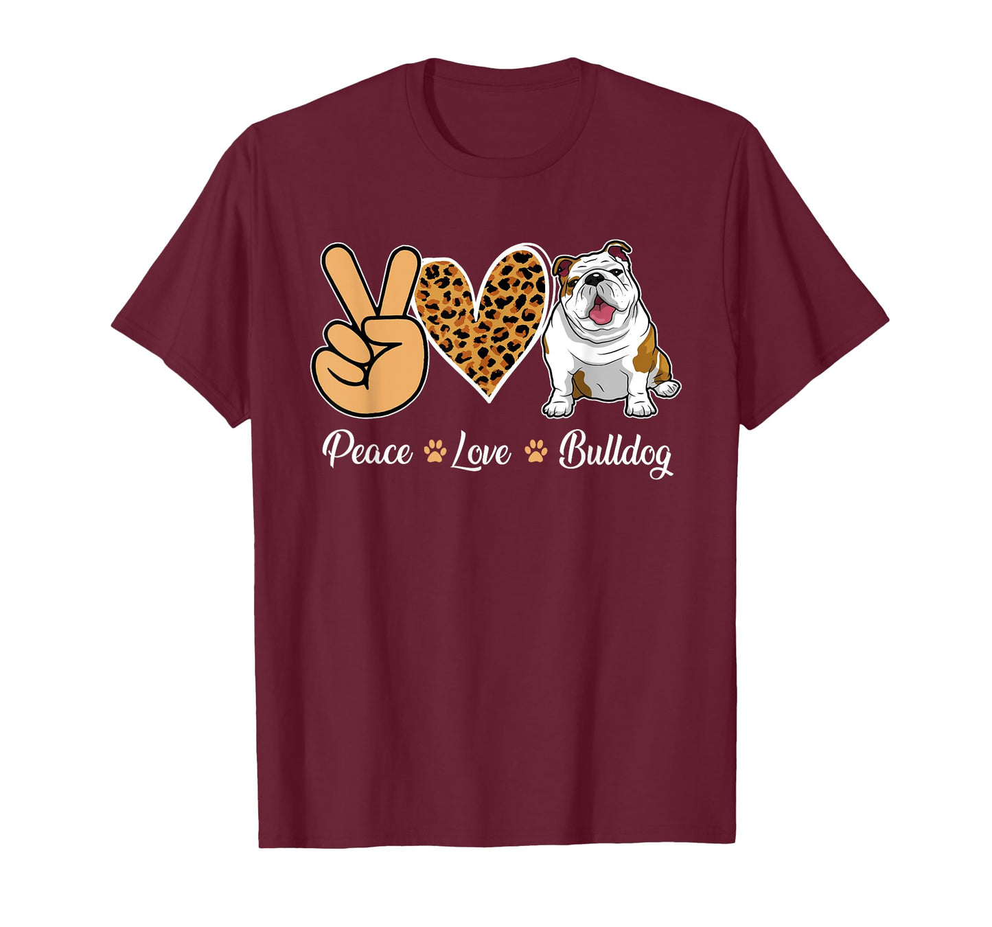 Peace Love Bulldog Leopard Heart Men Women Kids T-Shirt