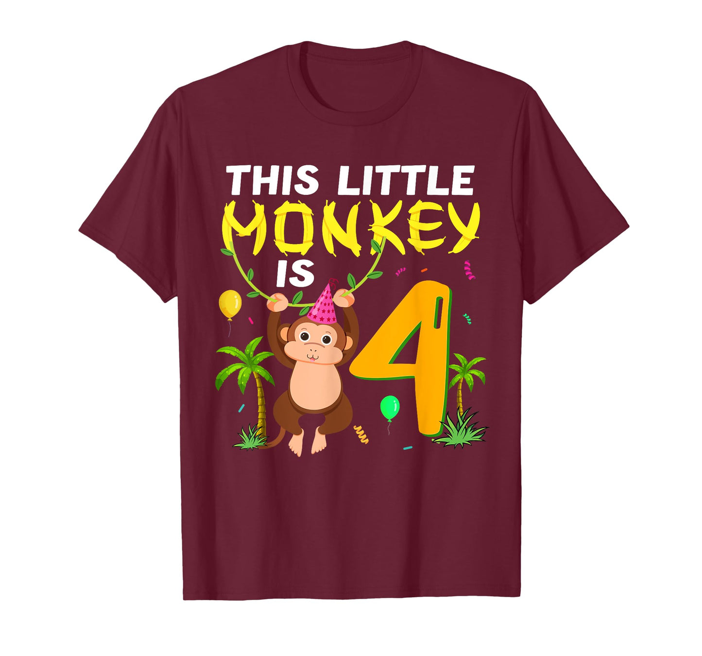 This Little Monkey Is 4 Jungle Safari Animal 4th Birthday T-Shirt