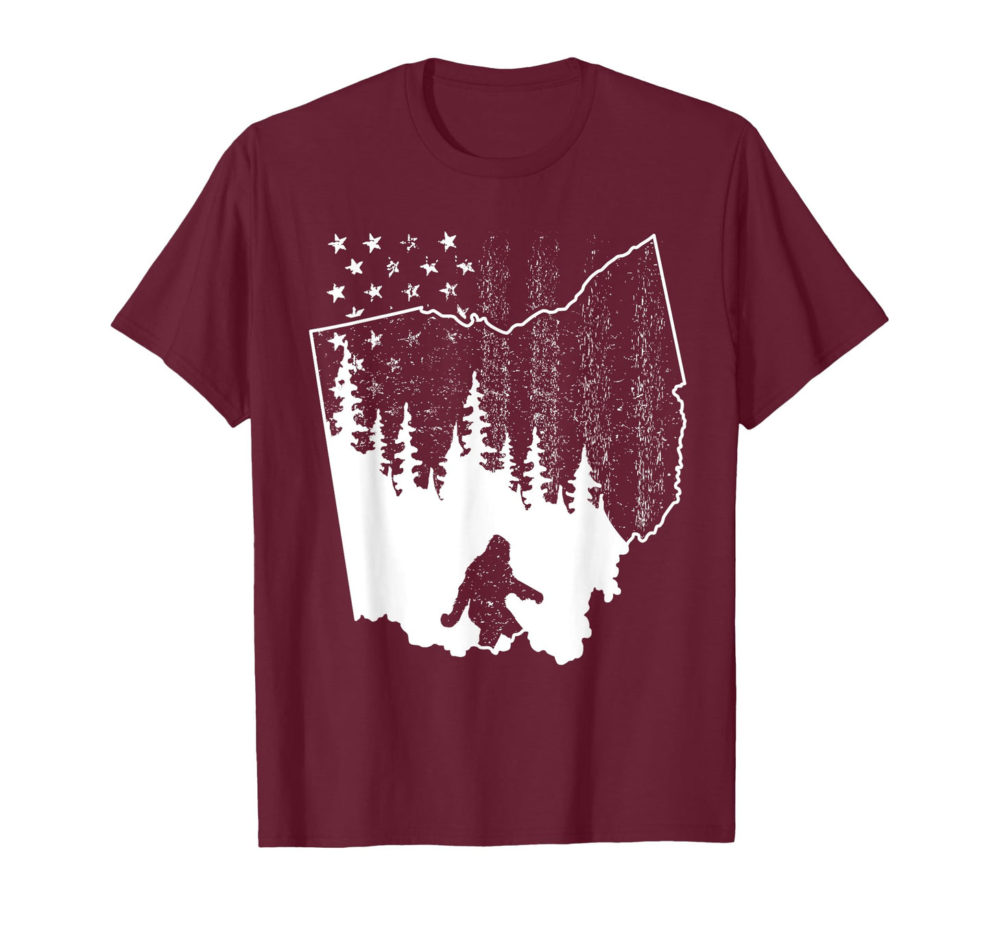 Ohio Bigfoot American Flag Sasquatch Usa Silhouette Ohio Map T-Shirt