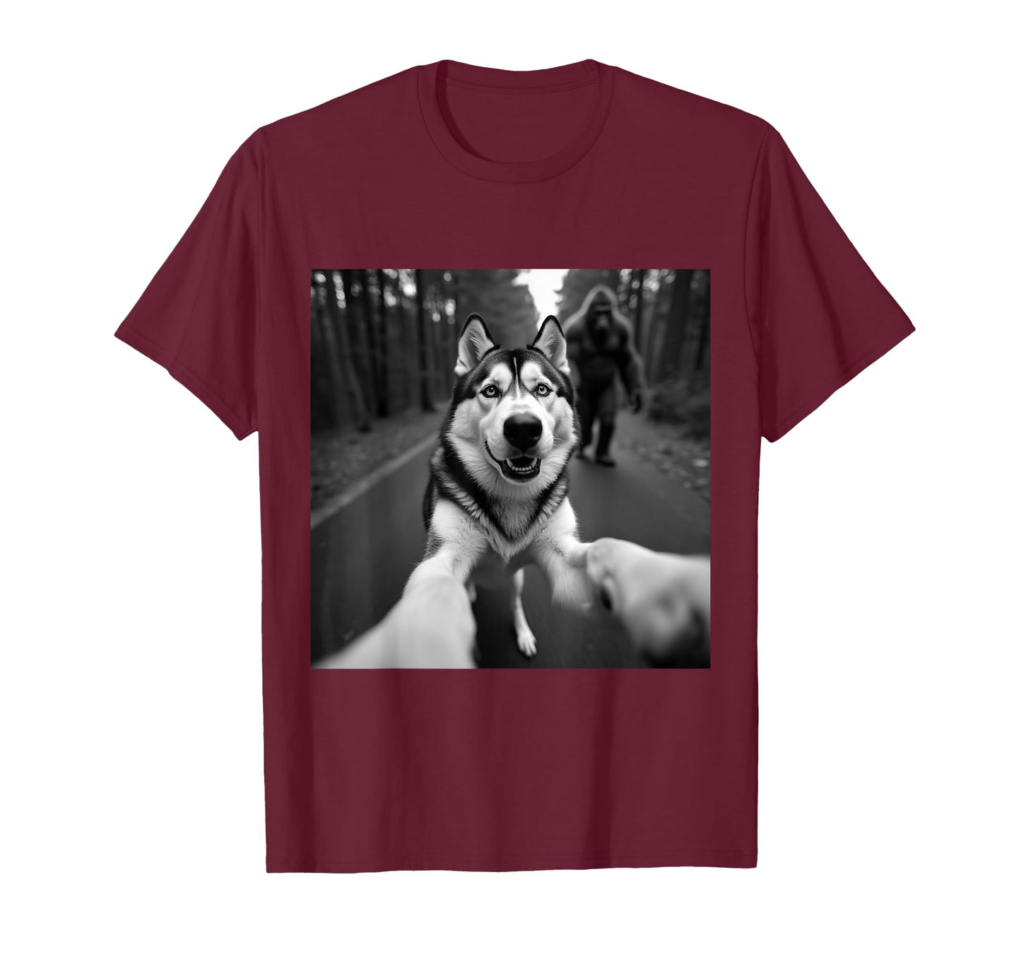 Funny Husky Selfie With Bigfoot Graphic Sasquatch Boy Men T-Shirt