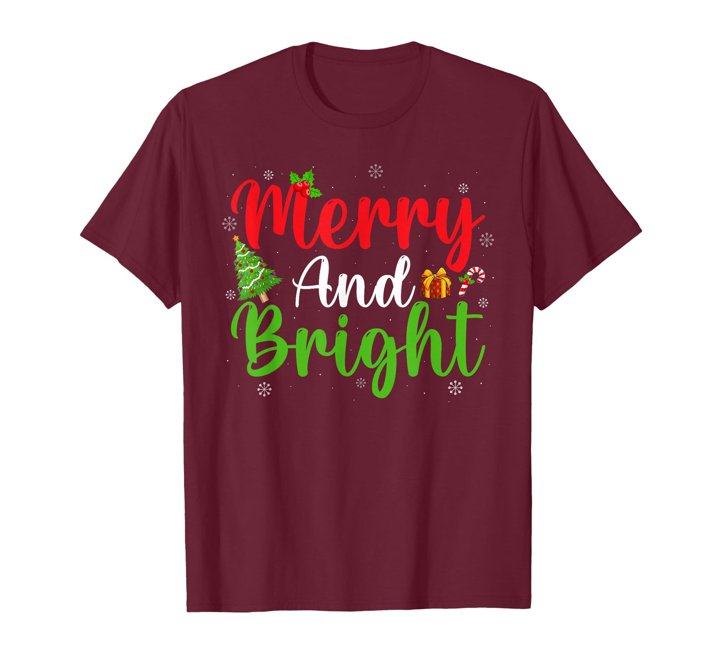Merry and Bright Xmas Lights Family Men Women Christmas T-Shirt