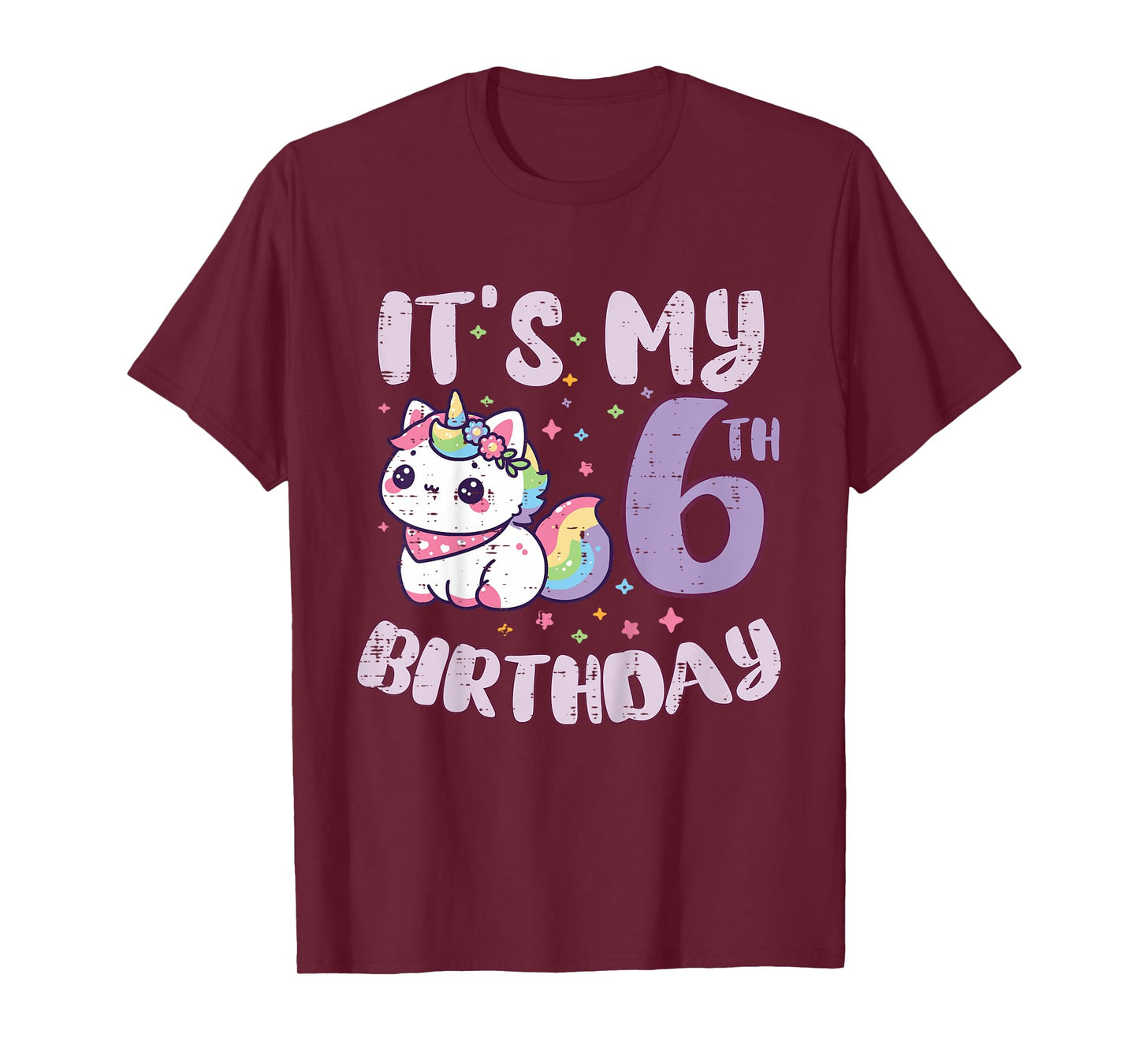 Its My 6th Birthday Unicorn Cat 6 Year Old Bday Girls Kids T-Shirt