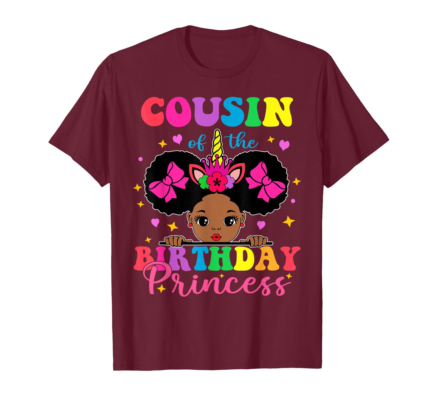 Cousin of The Birthday Girl Princess Afro Melanin Unicorn T-Shirt