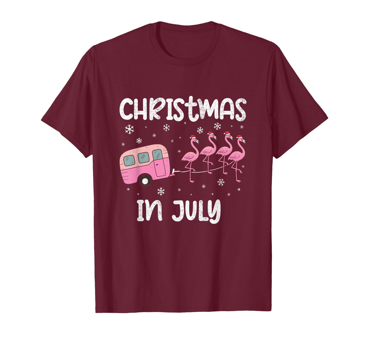 Christmas In July Flamingo Trailer Summer Xmas Camp Camper T-Shirt