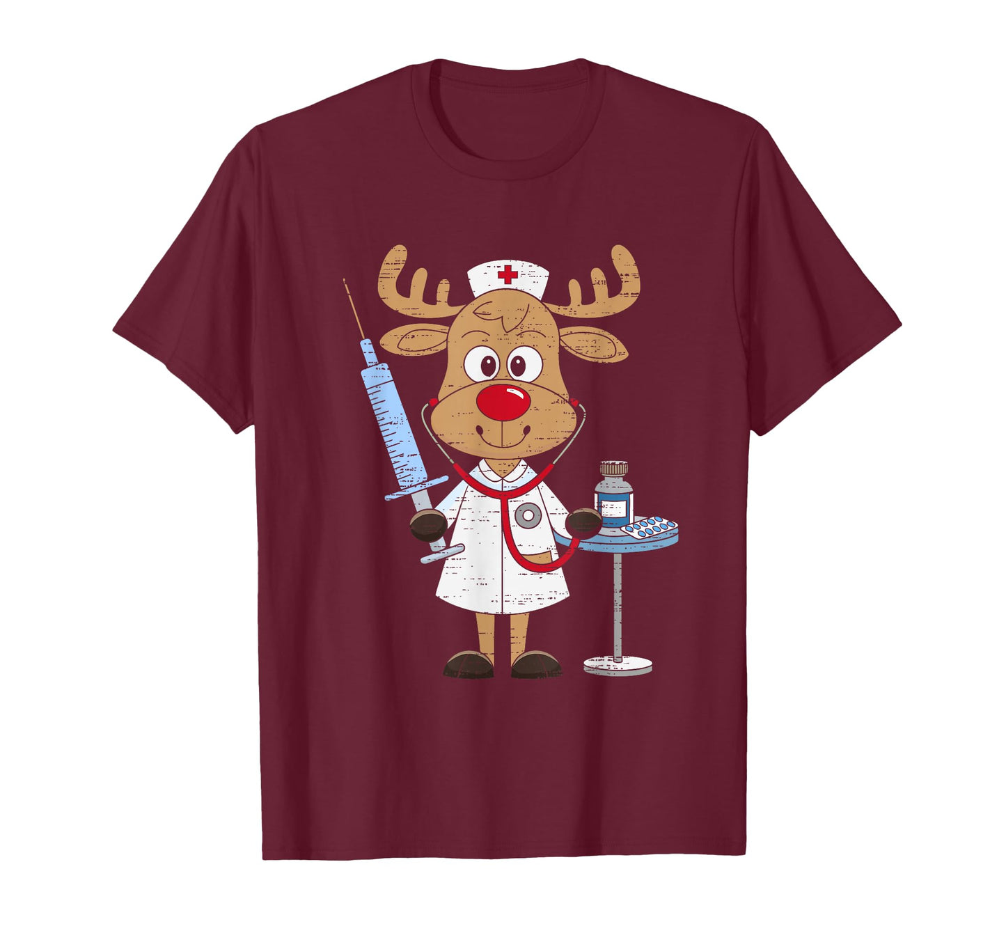Reindeer Nurse Scrub Tops Christmas Stethoscope Nursing Xmas T-Shirt
