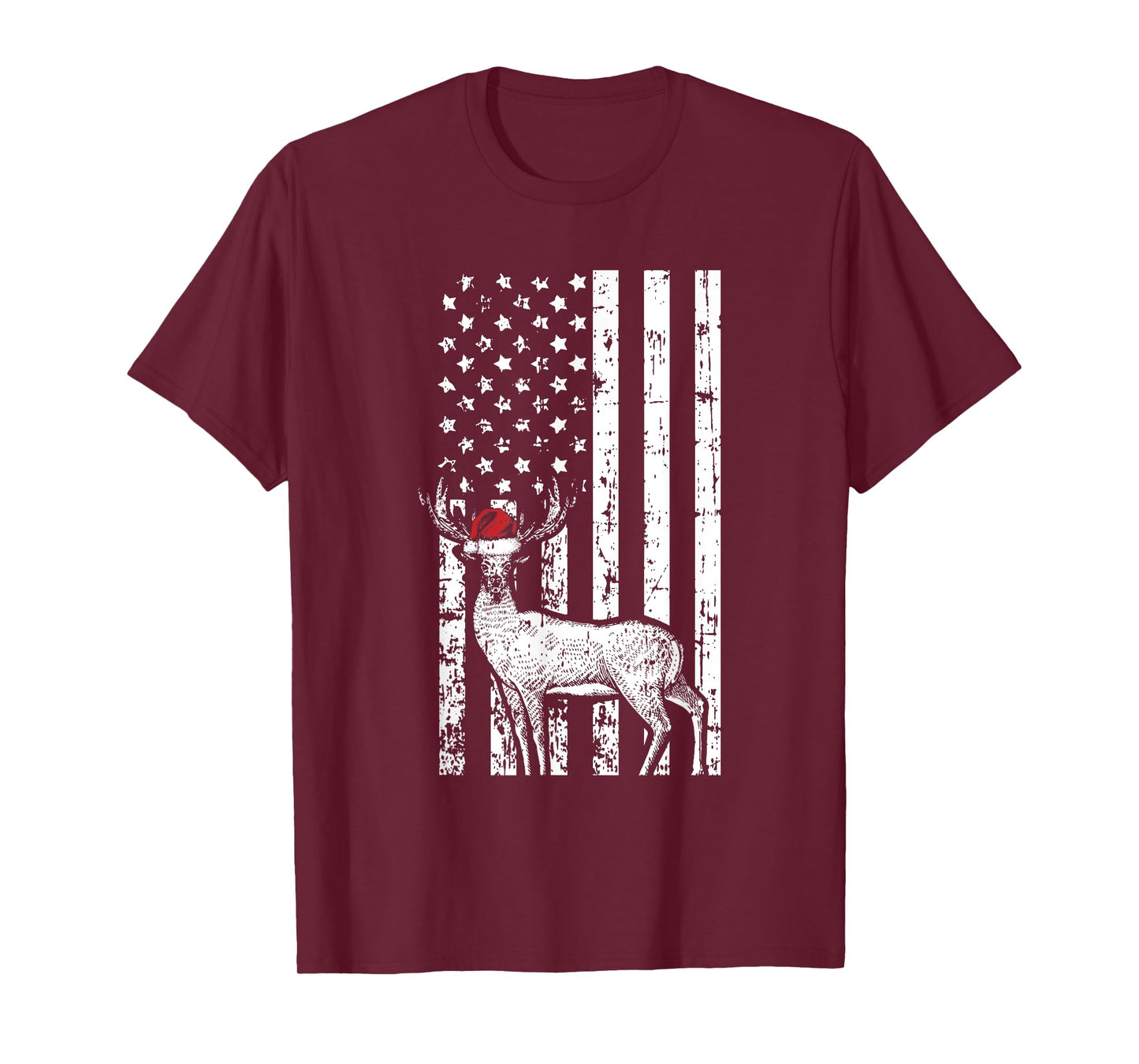 Deer Hunting Elk Santa Hat American Flag Christmas Gifts T-Shirt for Women Kids Men