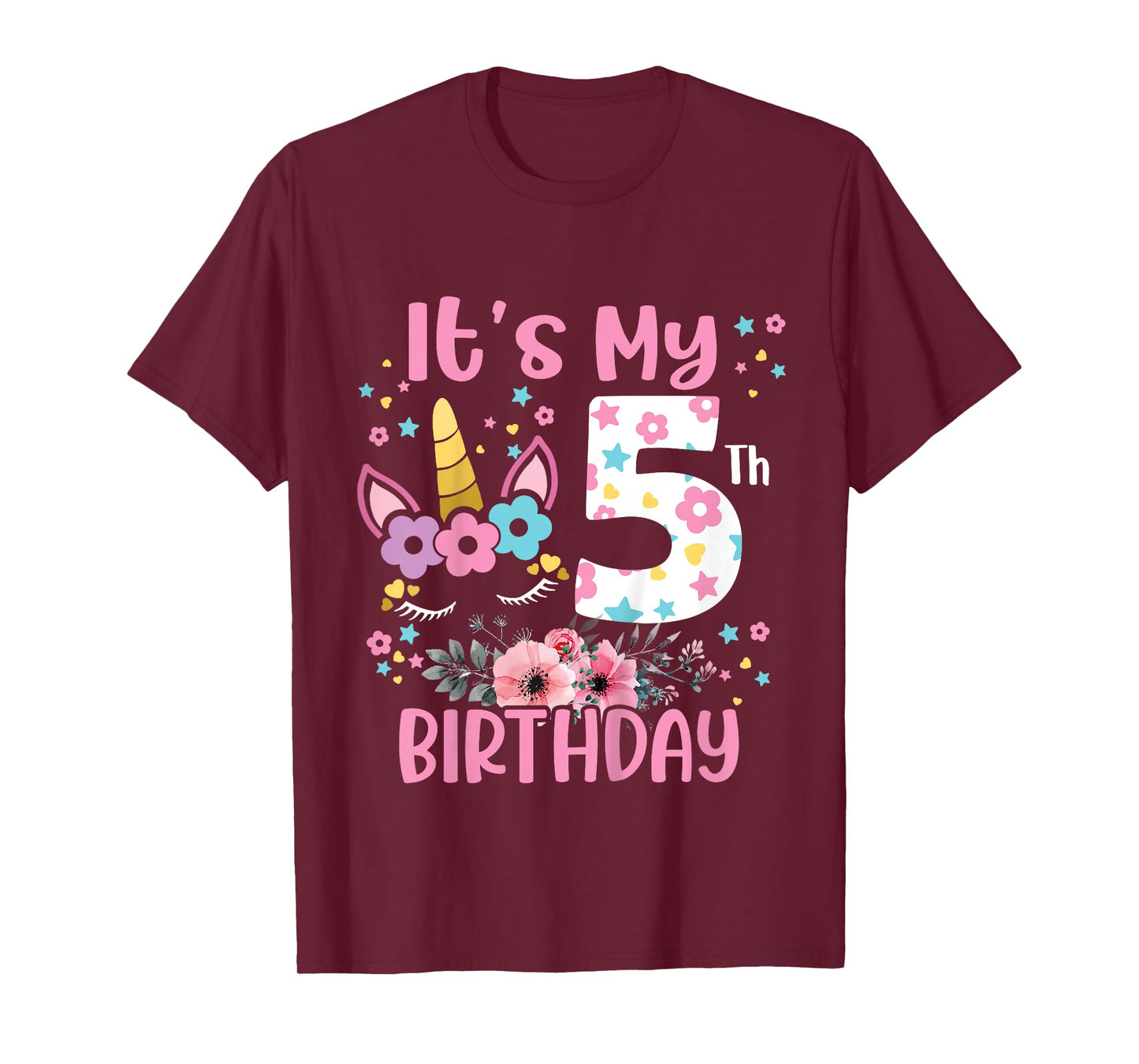Its My 5 Years Old Gift Girls Teens 5th Birthday Unicorn T-Shirt