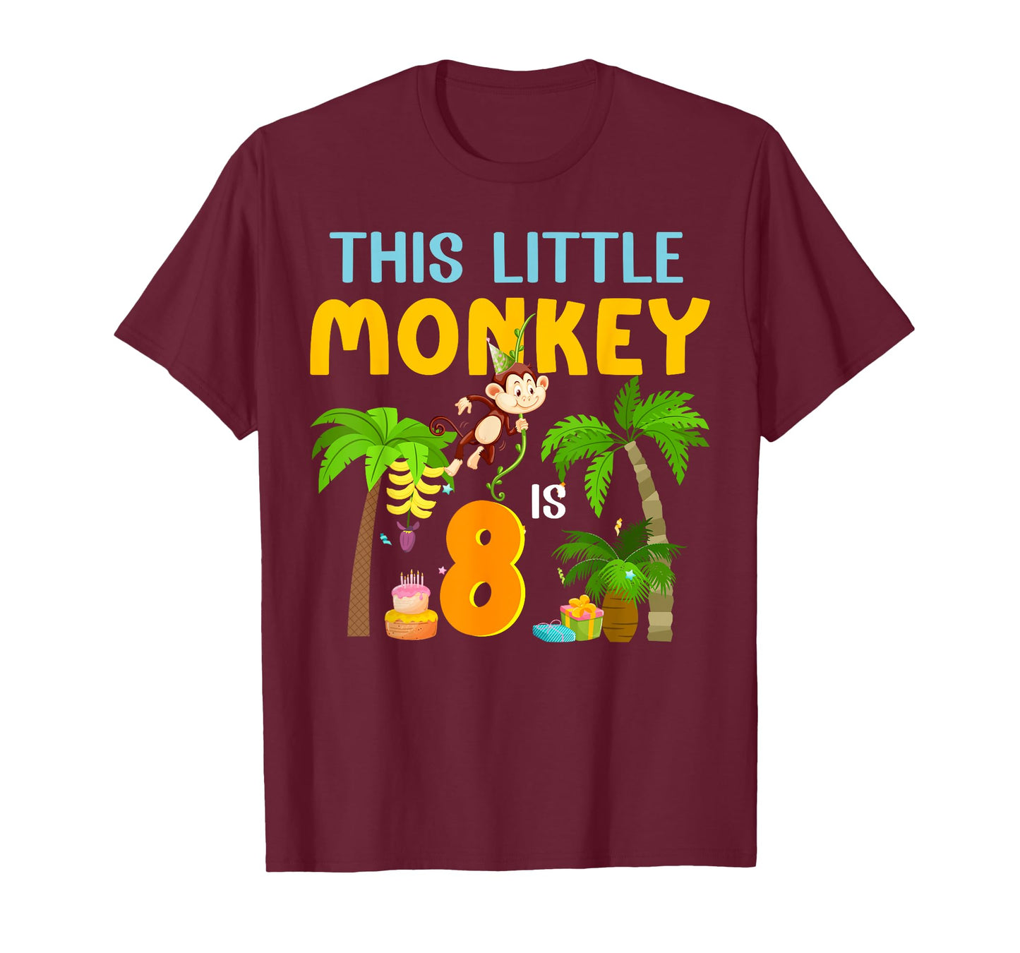 This Little Monkey Is 8 Jungle Animal 8th Bday 8 Years Old T-Shirt