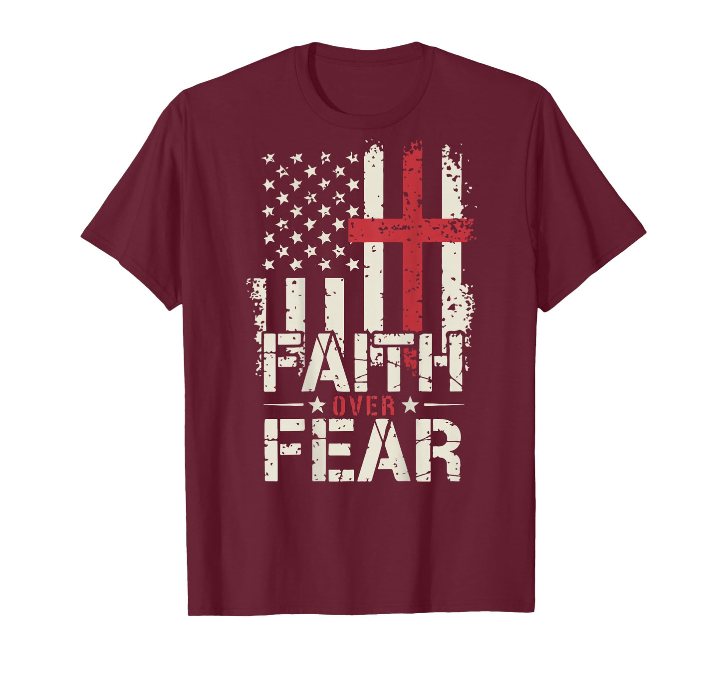 Mens American Flag Faith Over Fear Christian Patriotic Jesus T-Shirt