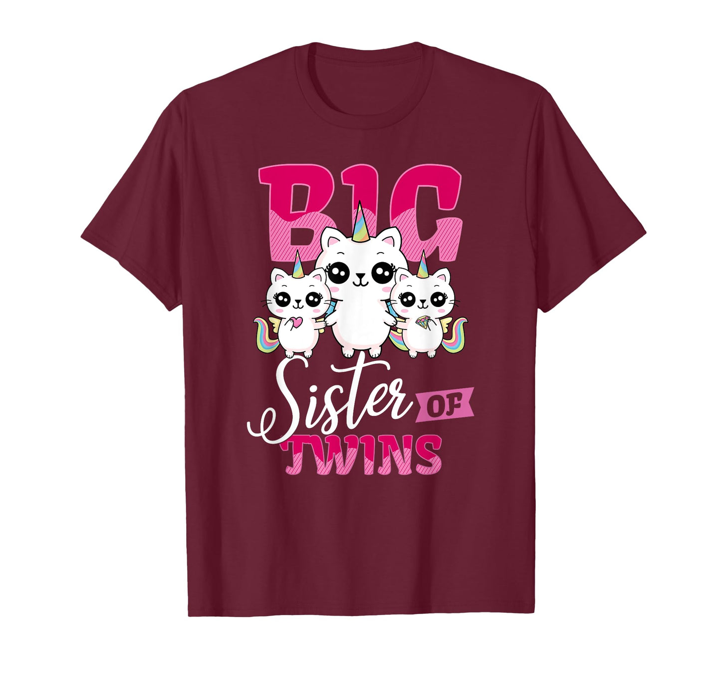 Big Sister of Twins T-Shirt Twin Unicorn Cats Girls Shirt T-Shirt