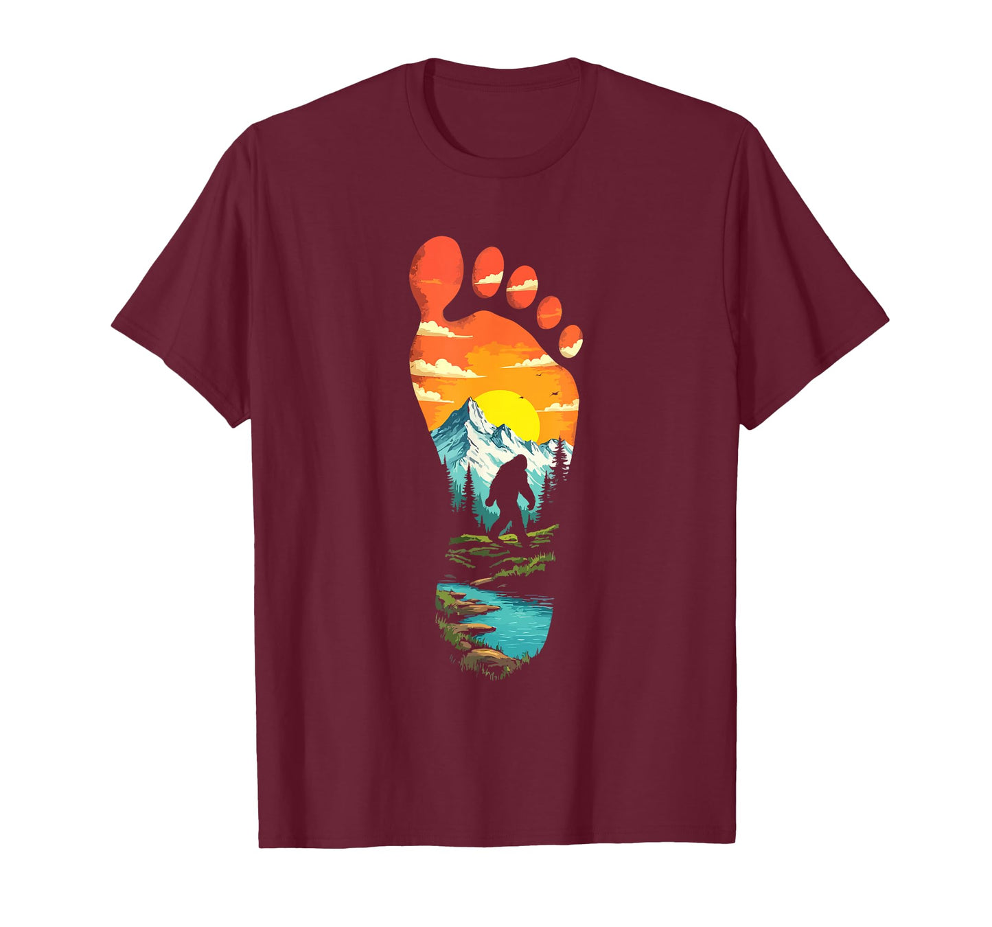 Bigfoot Footprint Mountains Cryptid & Landscape Sasquatch T-Shirt
