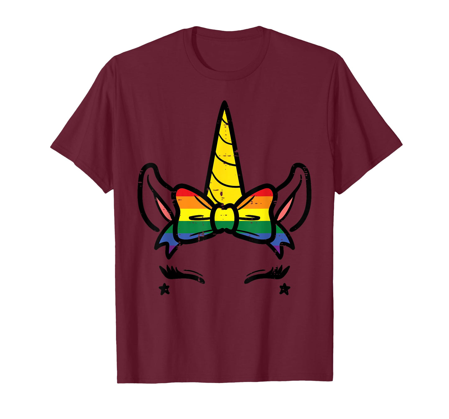 Gay Pride Unicorn Face Head Rainbow Flag Lgbtq Girls Kids T-Shirt