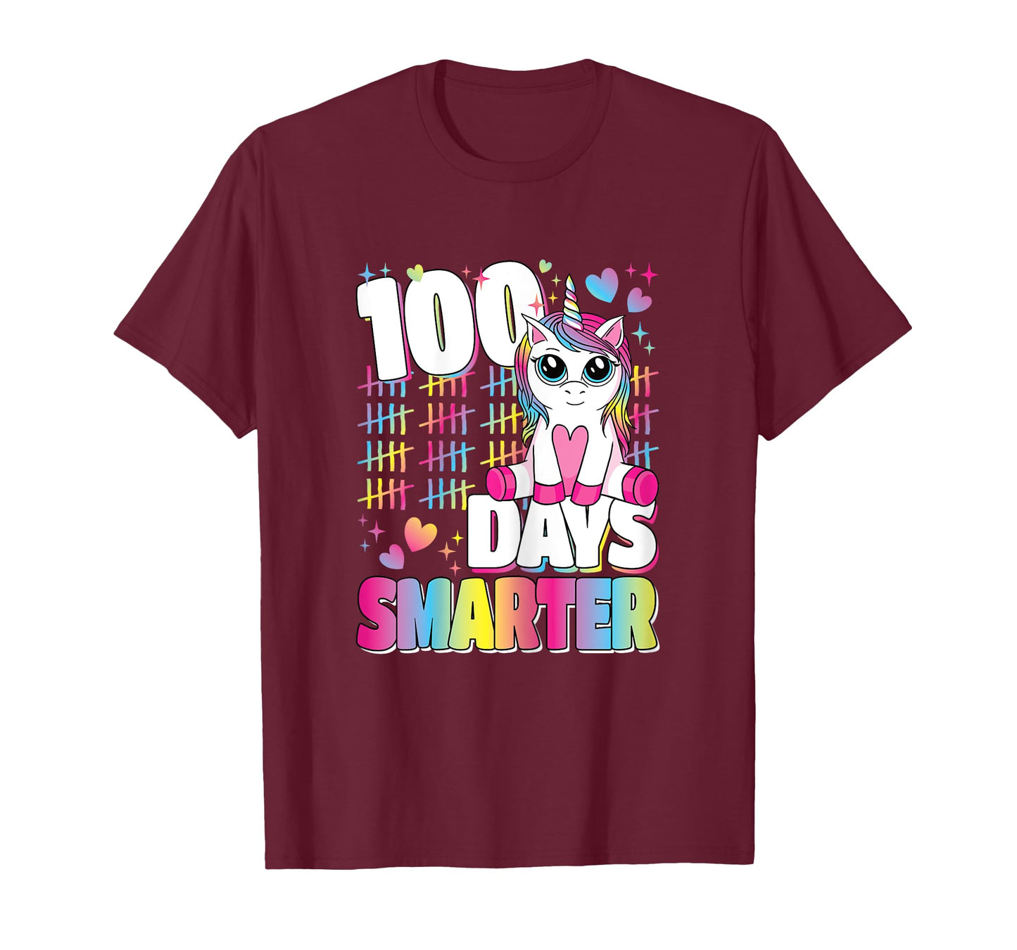 100 Days Smarter Unicorn Rainbow 100th Day Of School Girls T-Shirt