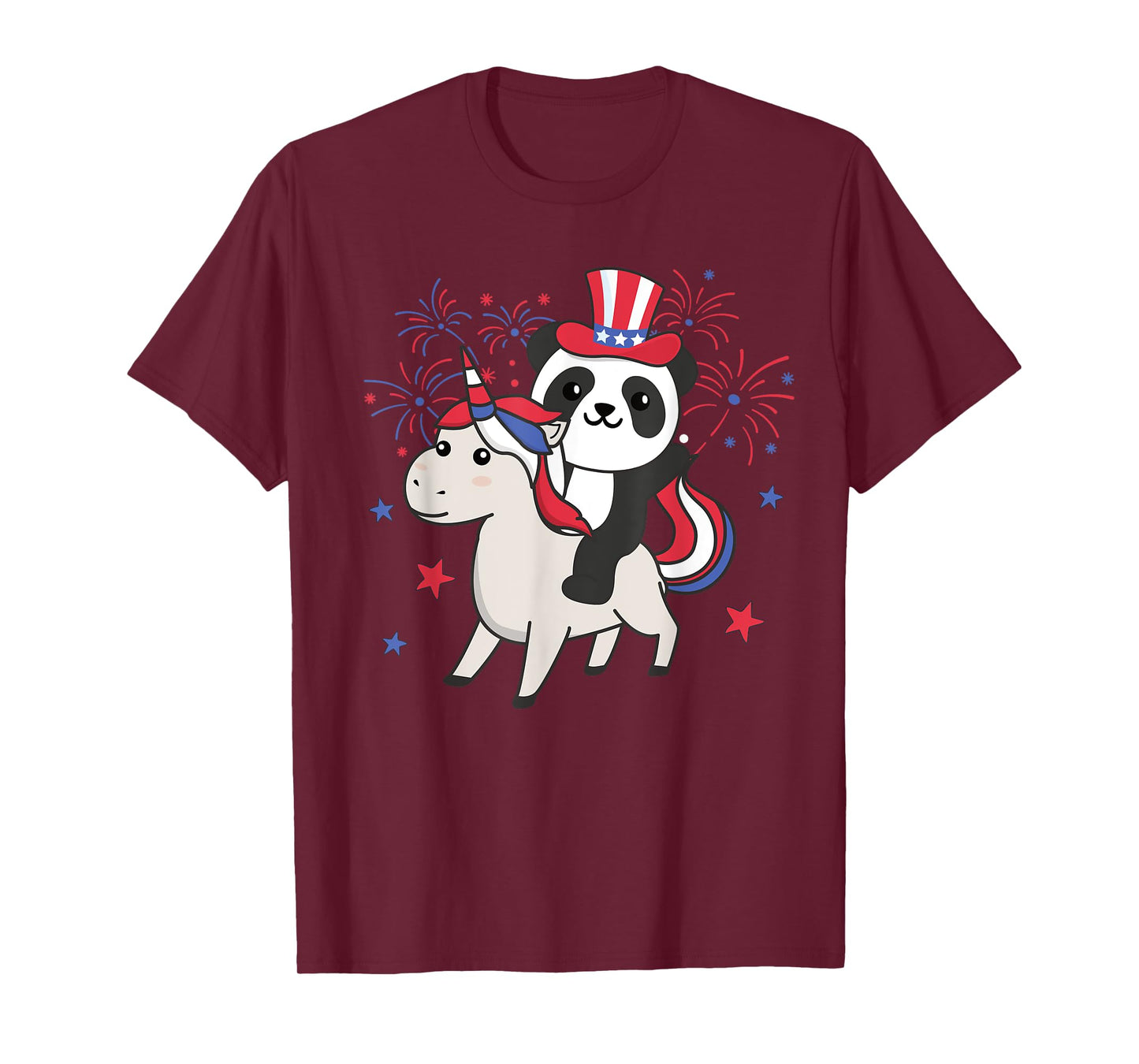 Panda With Unicorn For The Fourth Of July Fireworks For Kids T-Shirt