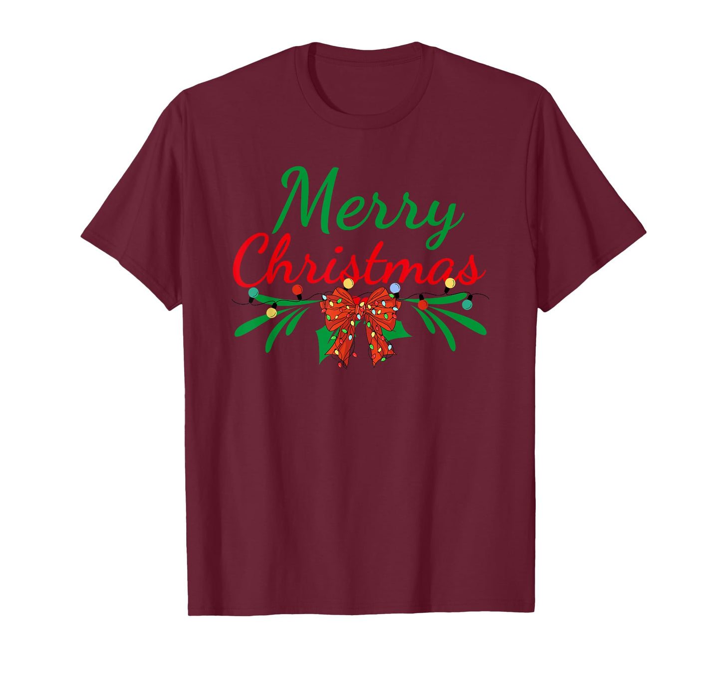 Merry Christmas Lights Red Santa Hat Xmas Family Men Women T-Shirt