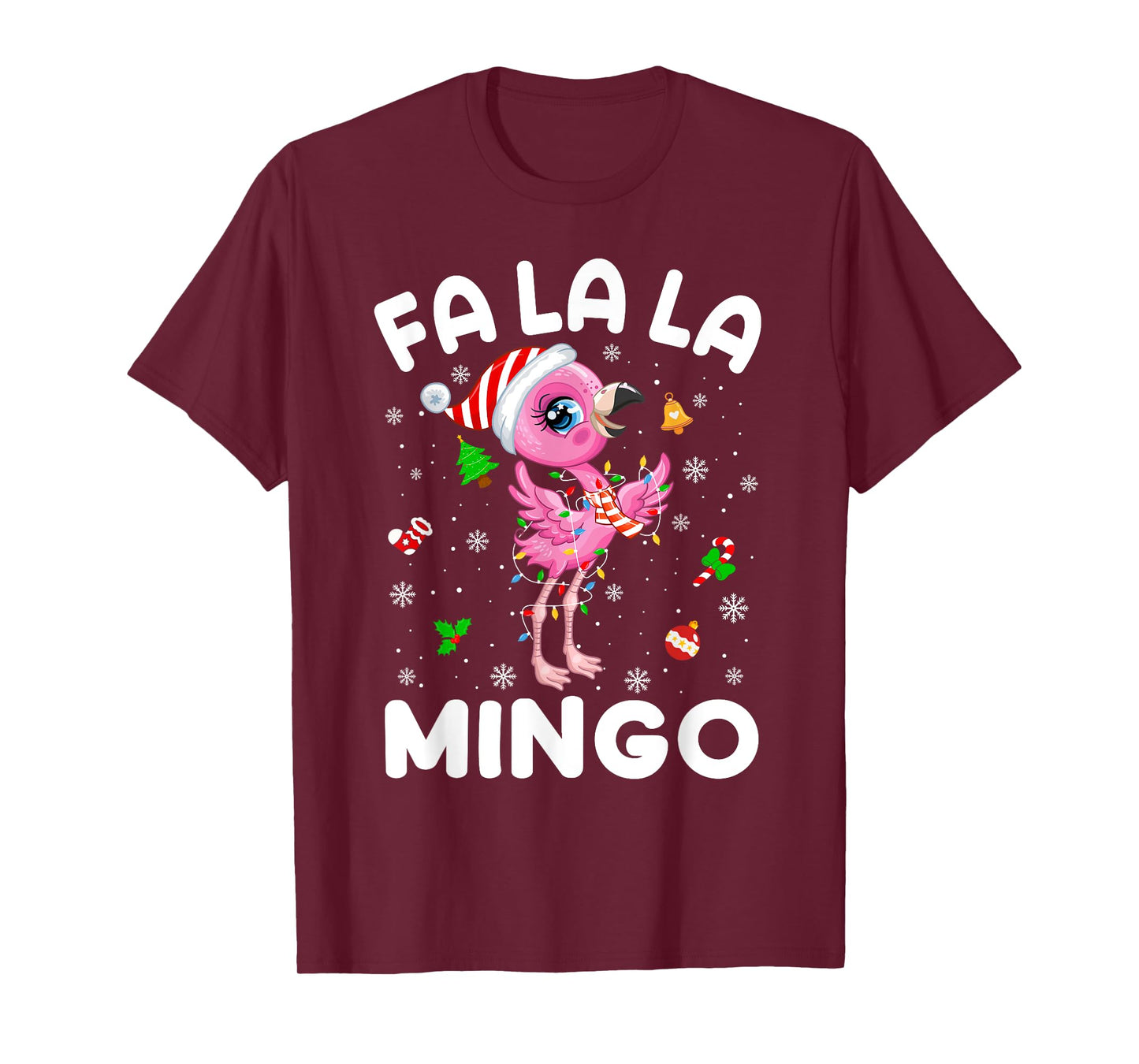 Fa La La Mingo Flamingo Christmas Santa Hat Xmas Pajamas T-Shirt