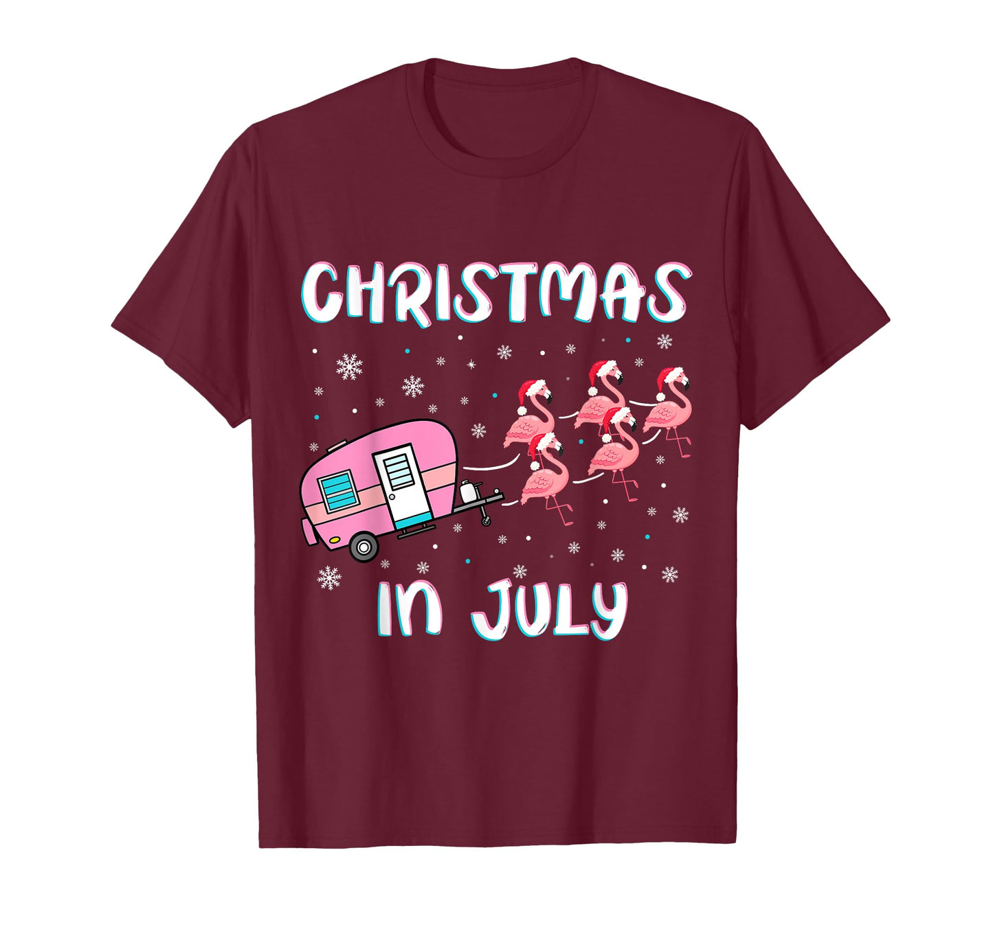 Christmas in July Summer Camping Flamingo Trailer Camper T-Shirt