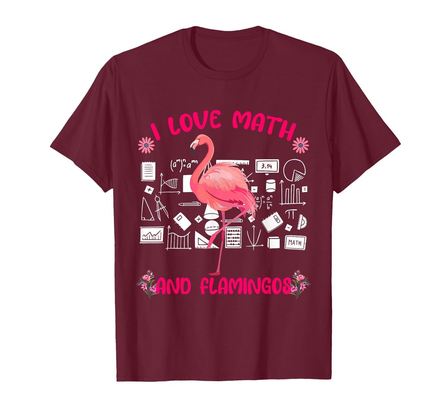 I Love Math and Flamingos Matching Math Teacher Students T-Shirt for Men Women Kids