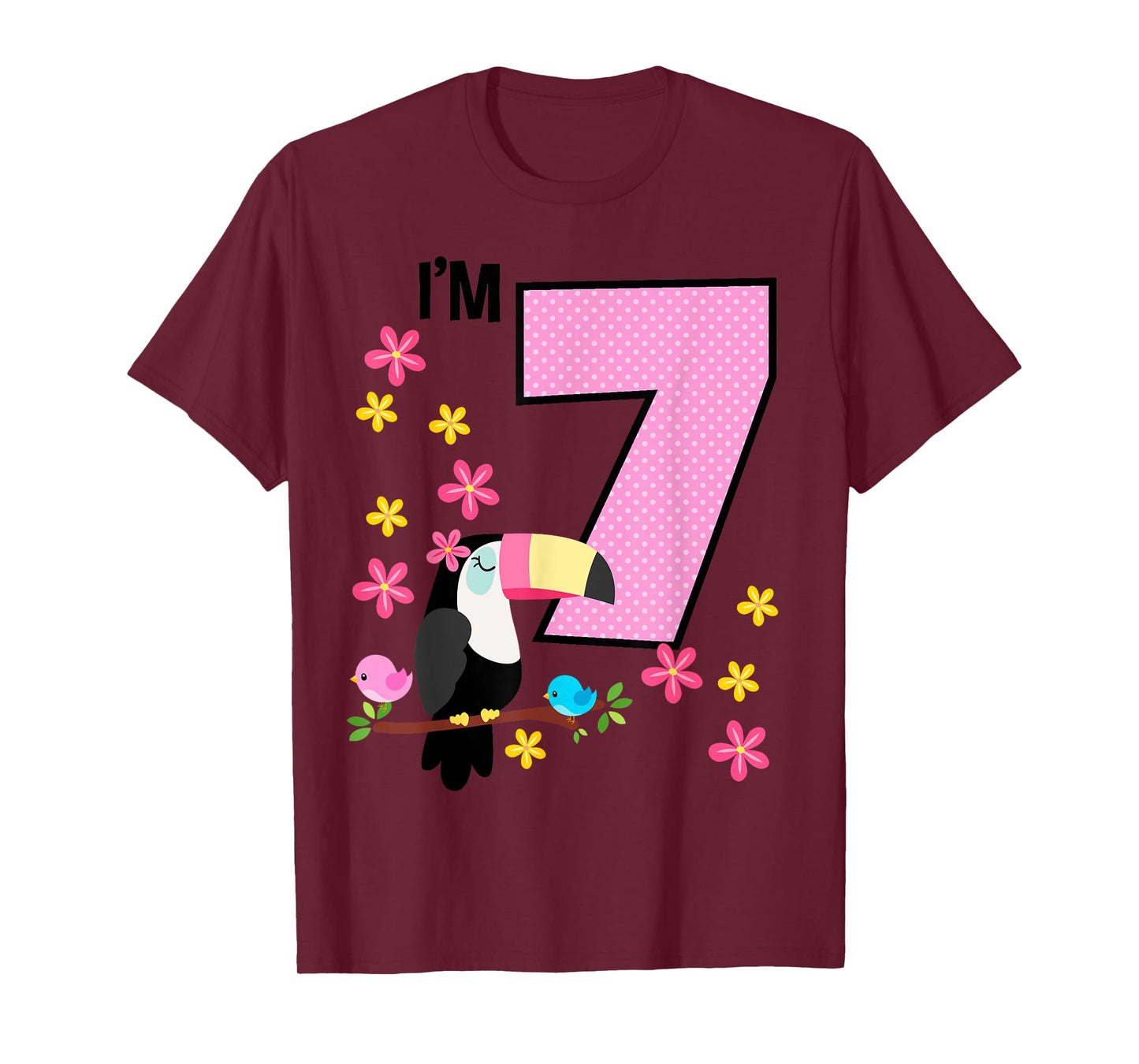 Toucan 7th Birthday 7 Year Old Birthday Girl Tropical Birds T-Shirt