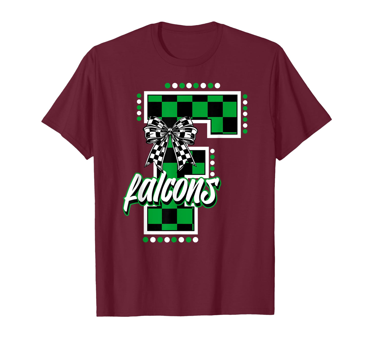 Falcons Checkered Letter School Spirit Mascot Green Game Day T-Shirt