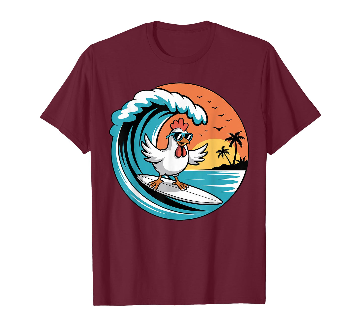 Funny Chicken Surfboard Beach Summer Surfing Rooster T-Shirt