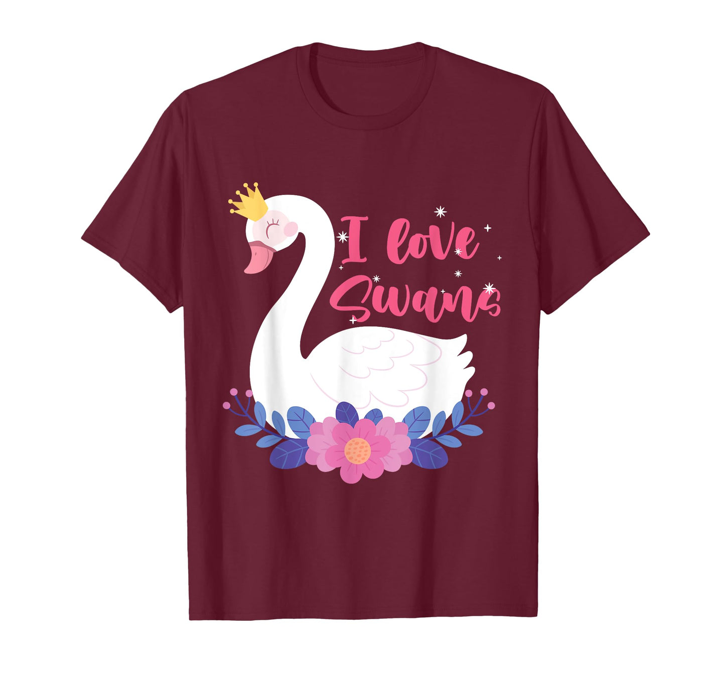 I Love Swans Bird Zoo Animal Lake Water Lily Flowers Crown T-Shirt