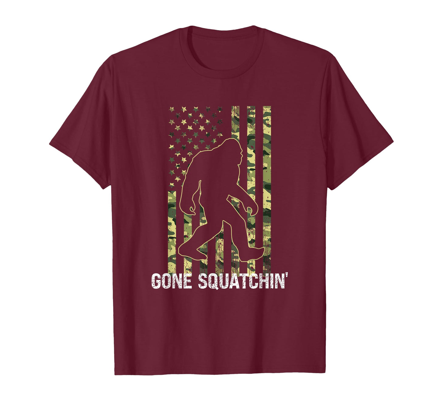 Gone Squatchin' Funny Bigfoot American Flag Camo Sasquatch T-Shirt for Women Kids Men