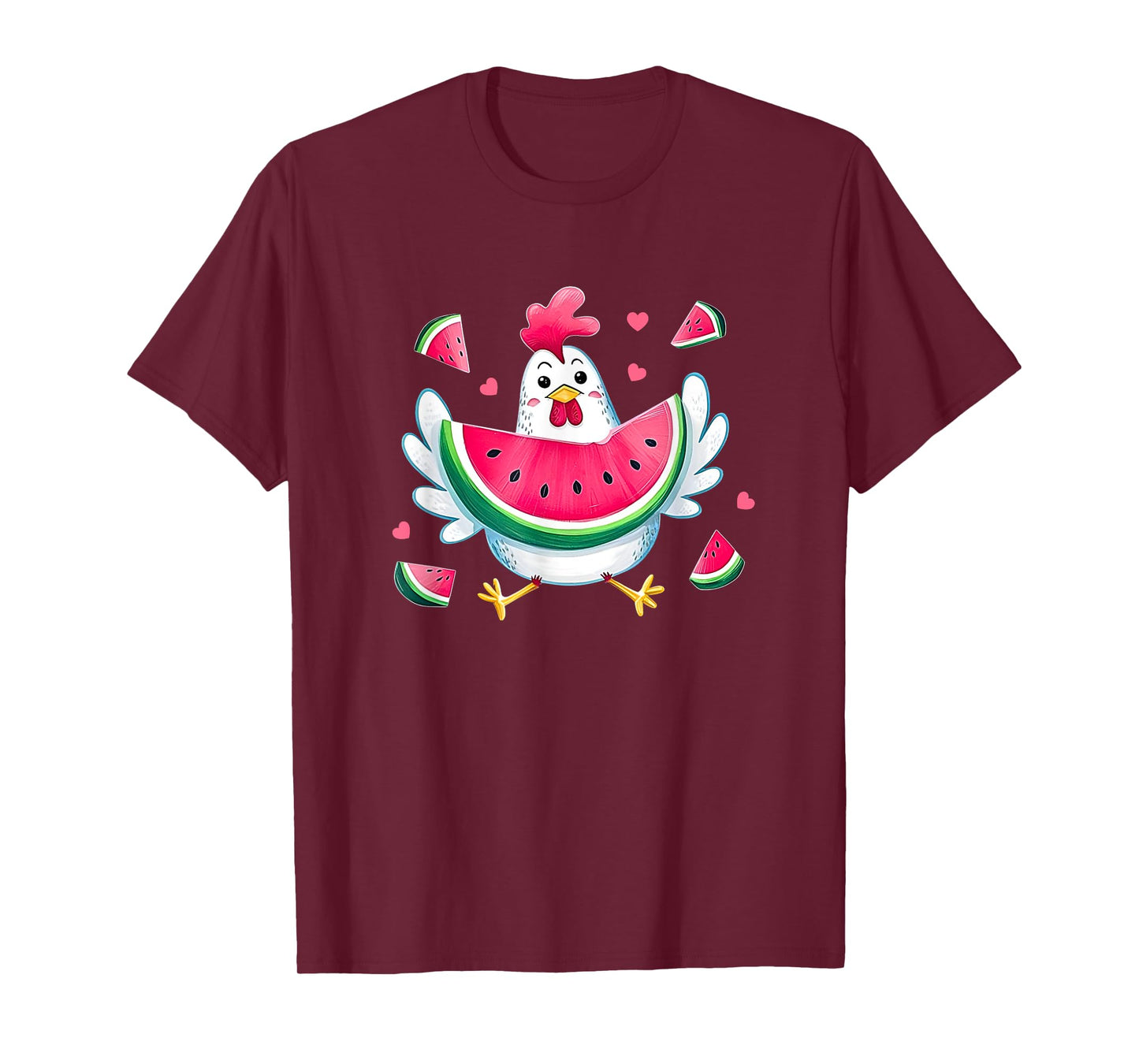 Cute Chicken Eating Watermelon Fruit Summer Funny Chicken T-Shirt