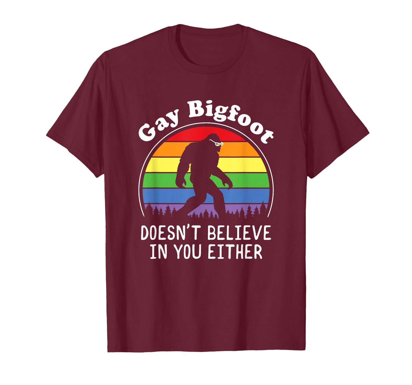 Gay Pride Funny Gay Bigfoot Rainbow Sasquatch Retro Vintage T-Shirt