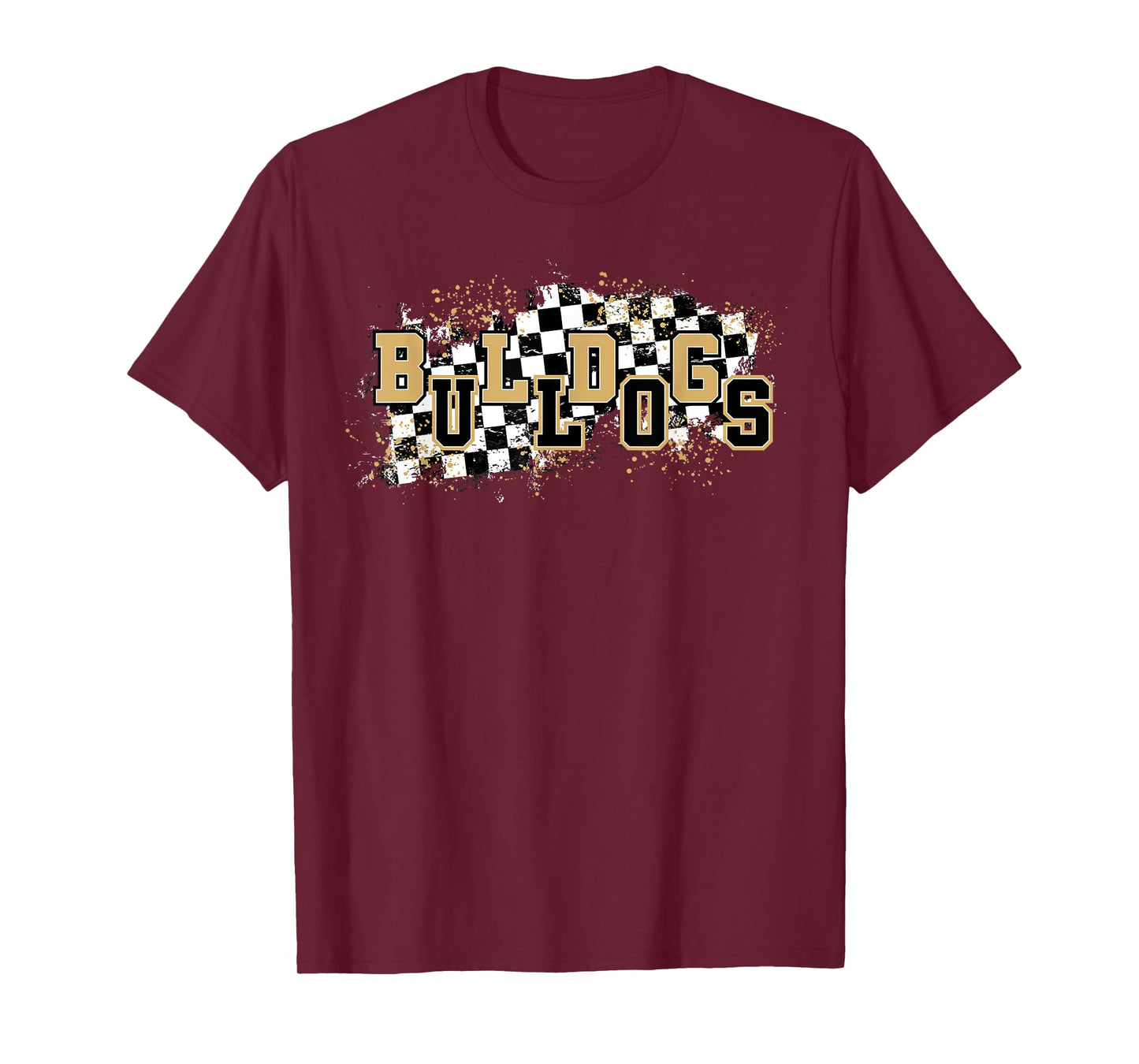 Bulldogs Checkered Print School Spirit Game Day Bulldog Gold T-Shirt